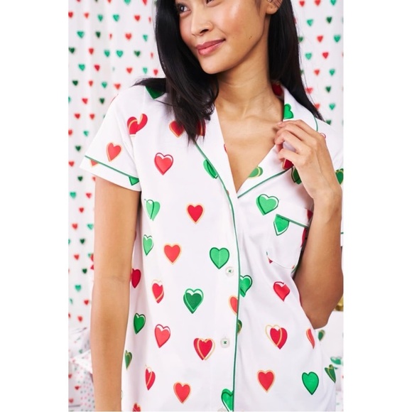 Roller Rabbit Big Holiday Hearts Pajama Short Set Large Green Red Pima Cotton - Picture 2 of 8